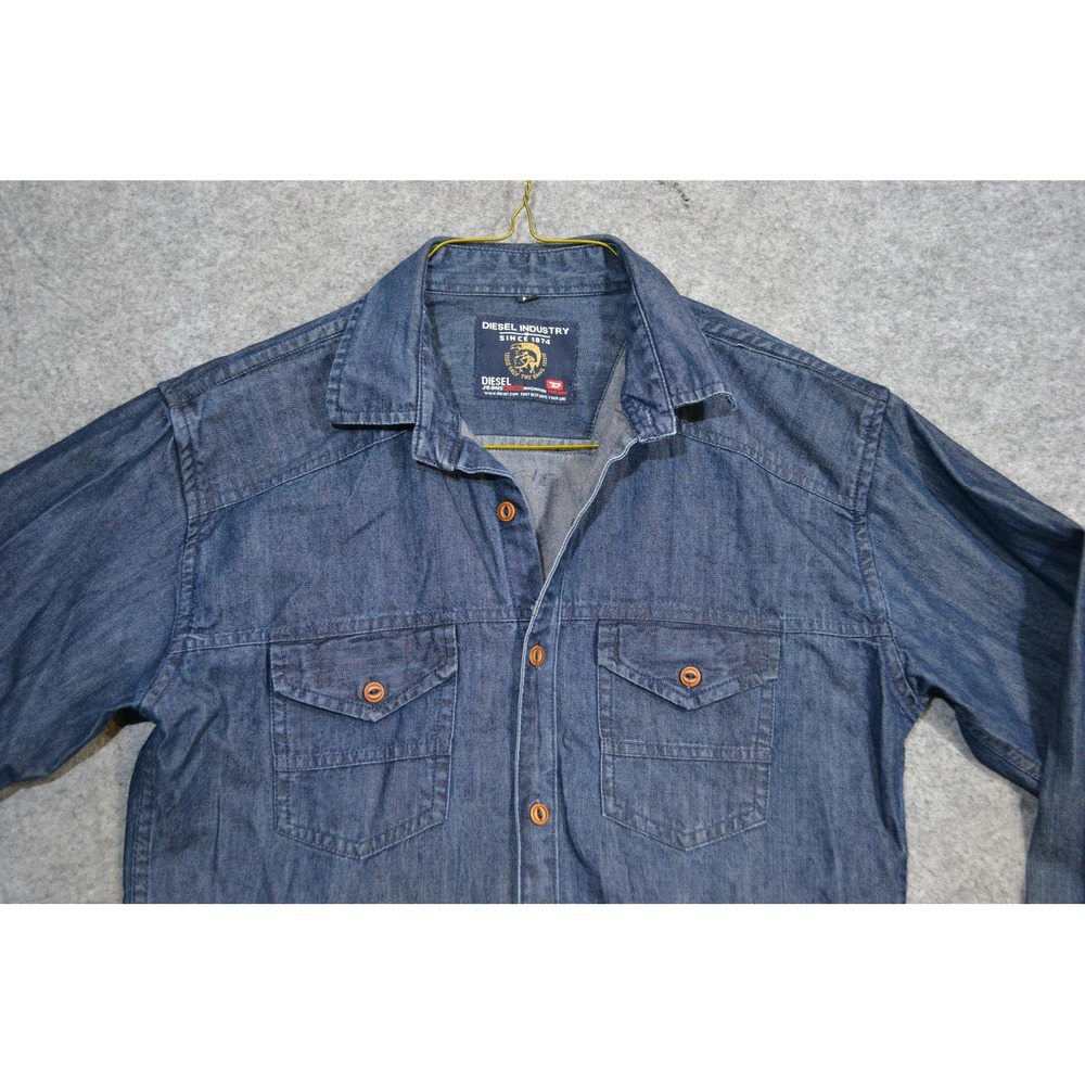 Diesel Jeans Shirt Mens M Blue Denim Western Button Up Long Sleeve Casual Top